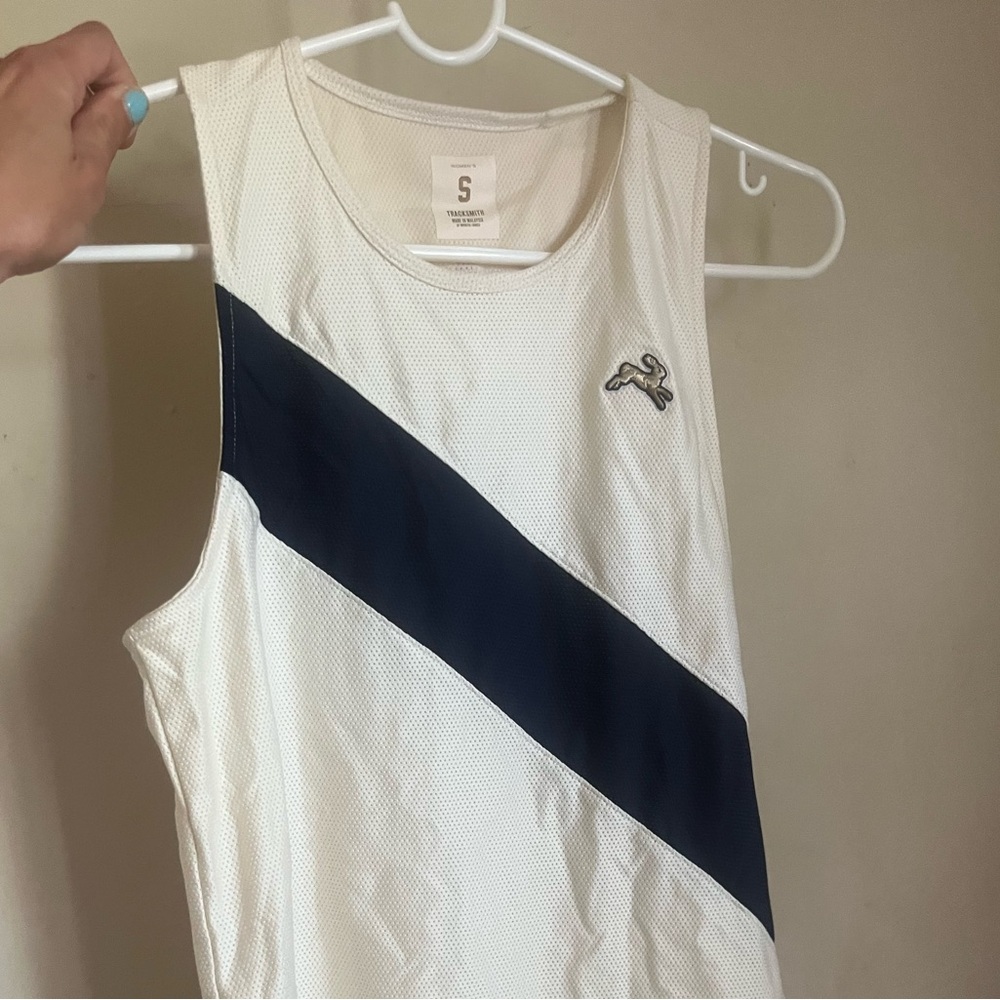 Women’s White and Navy Racing Tank by Tracksmith